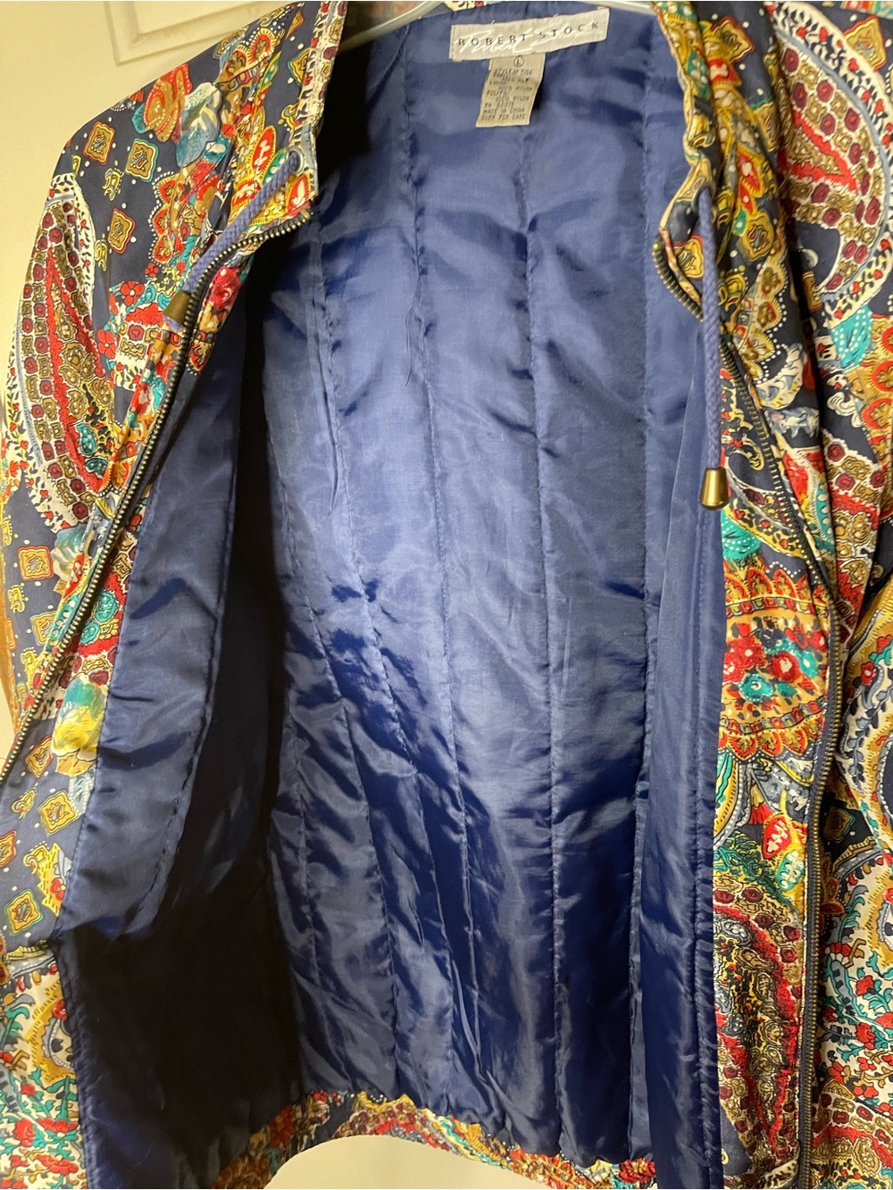 Robert Stock Cintage Paisley Quilted Zip Bomber Jacket Sz L - Picture 3 of 4